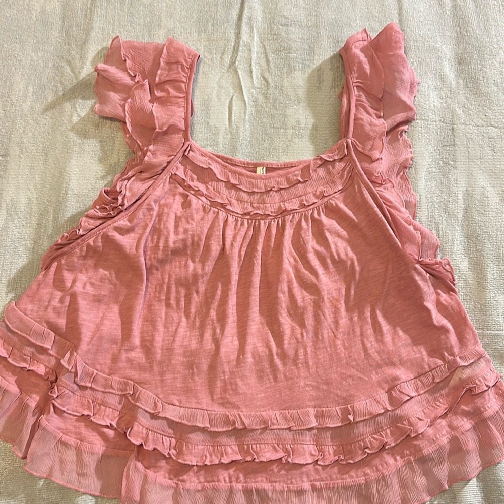 Anthropologie Pink Ruffled Sleeveless Top